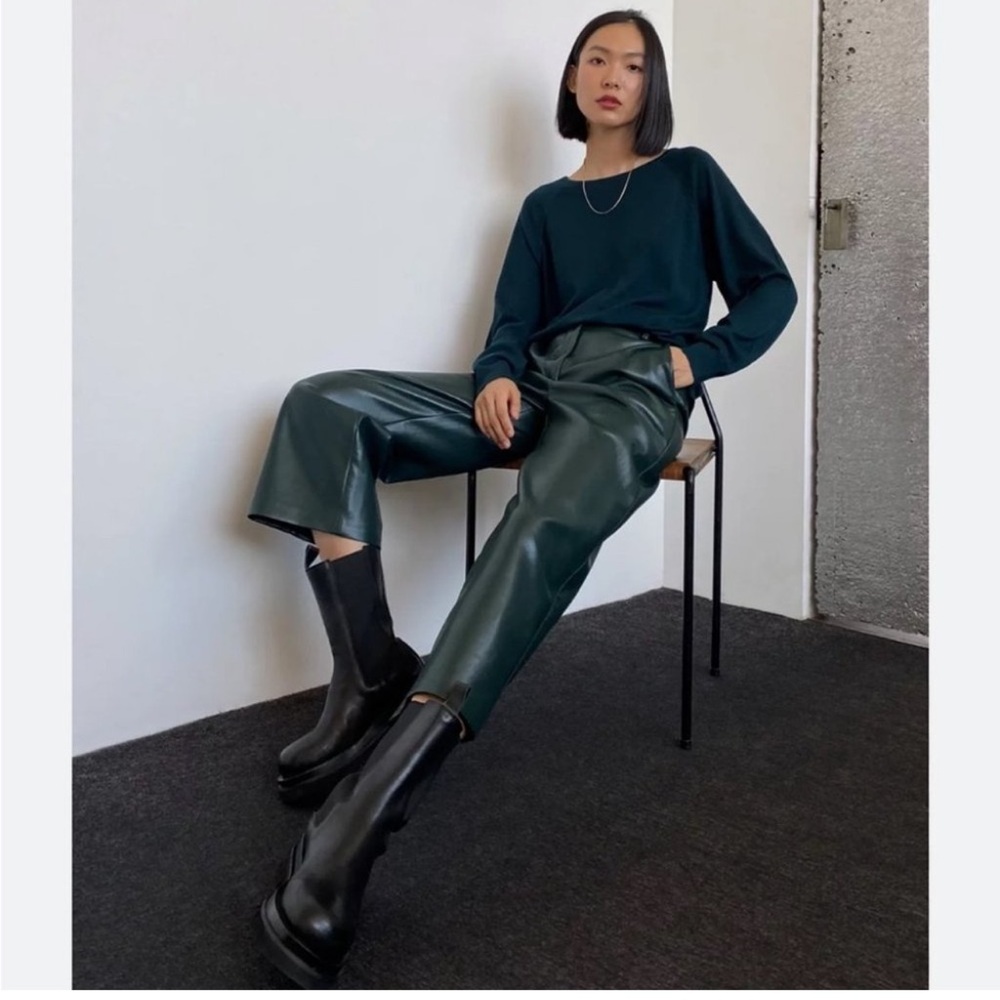 Aritzia Babaton dark emerald green faux leather pants